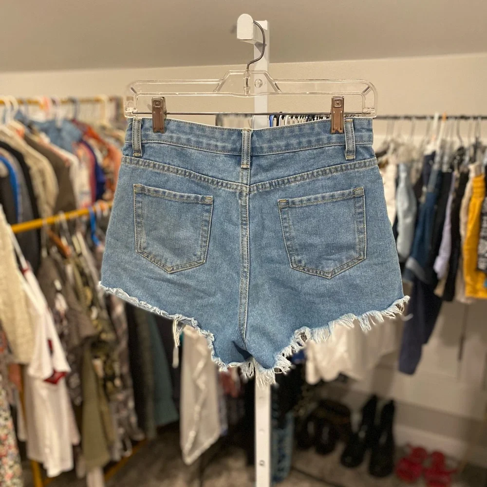 Shein High Waisted Destroyed Cutoff Denim Jean Shorts - Picture 6 of 8